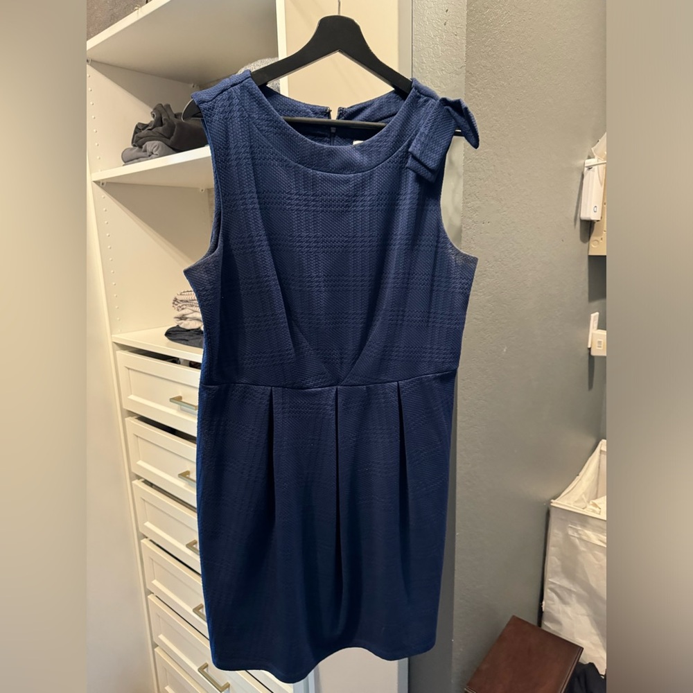 Kit and Sky Business Casual Dress with Bow tie shoulder Blue XL
